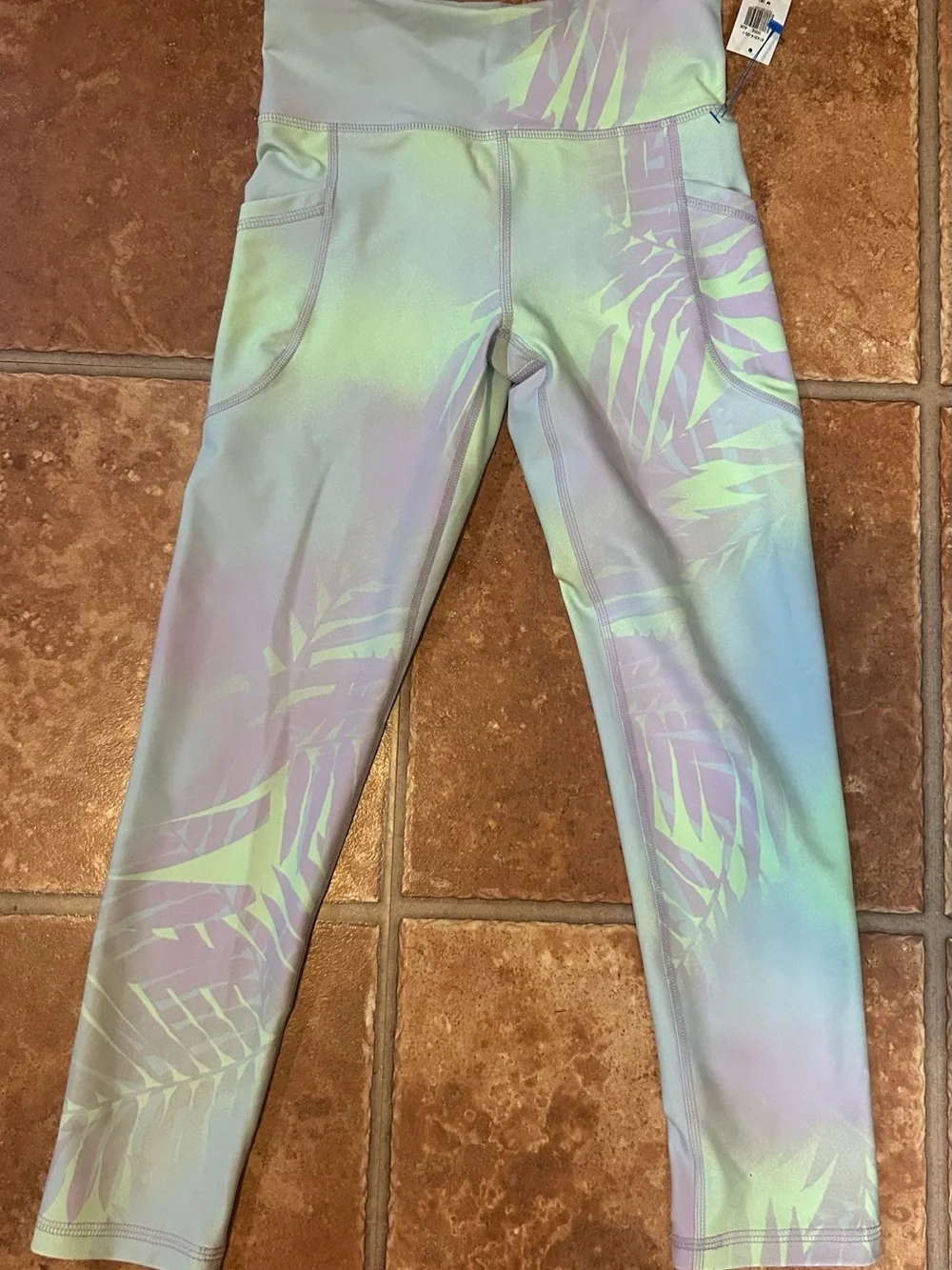 Old Navy Pastel Green & Lilac Kids Leggings with Leaf Print